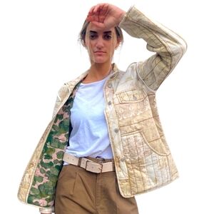 Free People Fade Out Utility Jacket Patchwork Quilted Cotton Neutral Small NWT